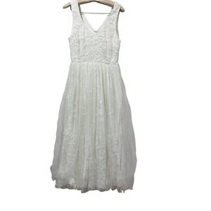 Southern Fried Chics White Lace Tulle Midi Dress L471-HT Womens Size Medium NWT